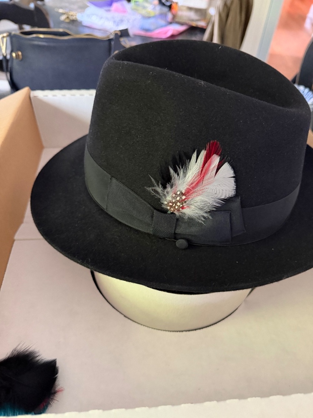 harry the hatter black felt hat with feather